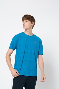 New Balance, Tricou cu model logo pentru alergare Jacquard, Albastru New Balance, Tricou cu model logo pentru alergare Jacquard, Albastru