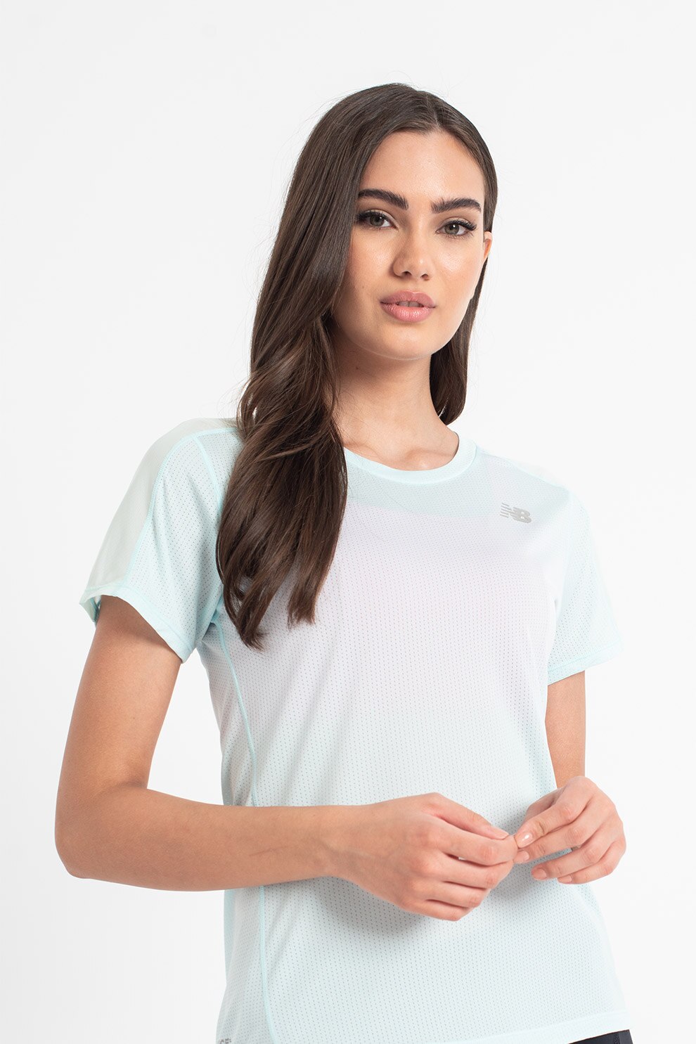 New Balance, Tricou de plasa pentru alergare Impact Run, Albastru pastel