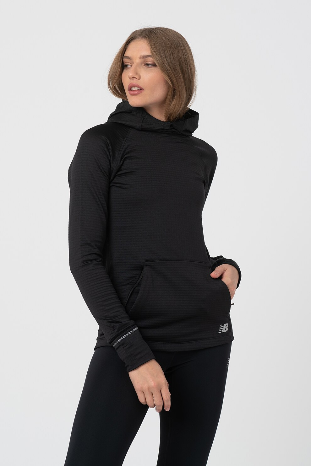 New Balance, Hanorac cu buzunar kangaroo pentru alergare Heat Grid, Negru