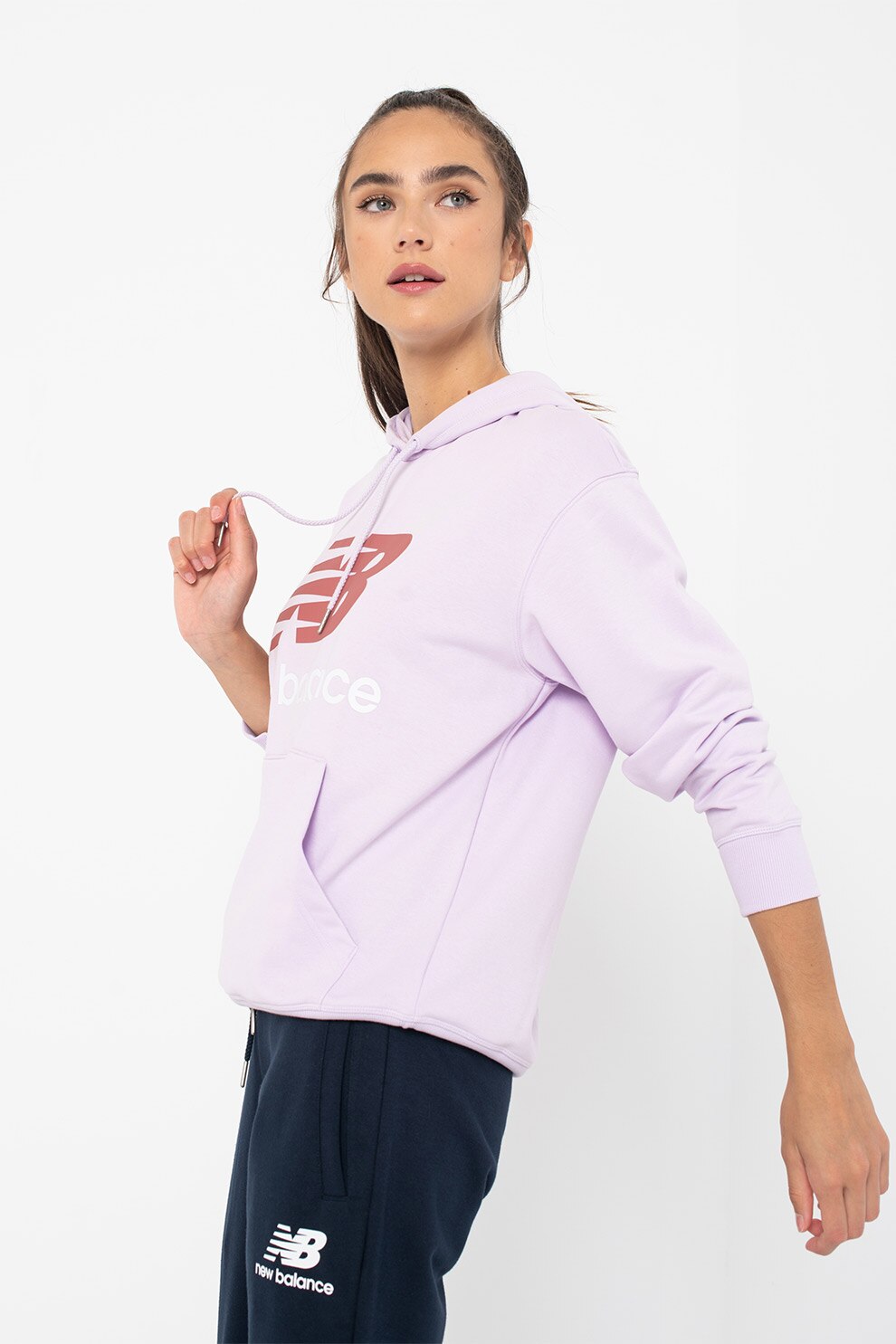 New Balance, Hanorac cu imprimeu logo Essentials, Lila