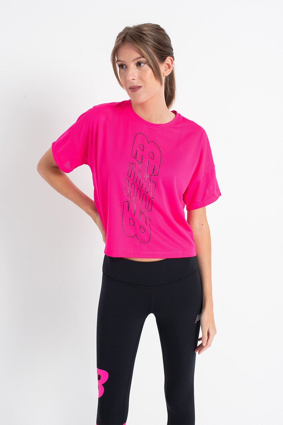 New Balance, Tricou pentru antrenament Achiver Keyhole, Roz fucsia/Negru