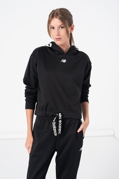 New Balance, Hanorac relaxed fit cu imprimeu logo pentru antrenament Relentless, Negru/Alb New Balance, Hanorac relaxed fit cu imprimeu logo pentru antrenament Relentless, Negru/Alb