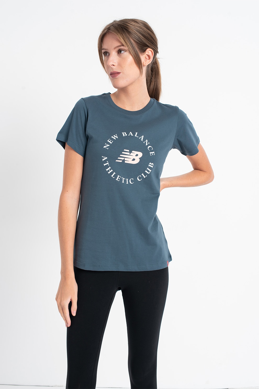New Balance, Tricou relaxed fit de bumbac cu imprimeu logo, albastru petrol, roz piersica, alb