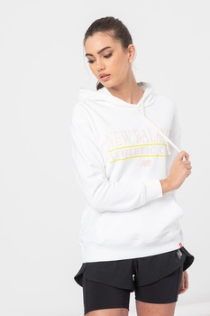 New Balance, Hanorac cu imprimeu logo Essentials, alb, roz prafuit, verde lime New Balance, Hanorac cu imprimeu logo Essentials, alb, roz prafuit, verde lime