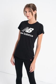 New Balance, Tricou de bumbac cu imprimeu logo supradimensionat, Negru/Alb New Balance, Tricou de bumbac cu imprimeu logo supradimensionat, Negru/Alb