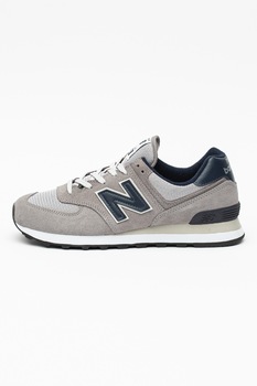 New Balance, Pantofi sport cu garnituri de piele intoarsa si logo 574, Gri/Bleumarin New Balance, Pantofi sport cu garnituri de piele intoarsa si logo 574, Gri/Bleumarin