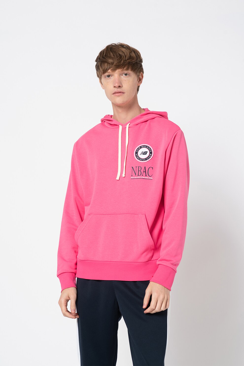 New Balance, Hanorac cu imprimeu logo Essentials, Roz