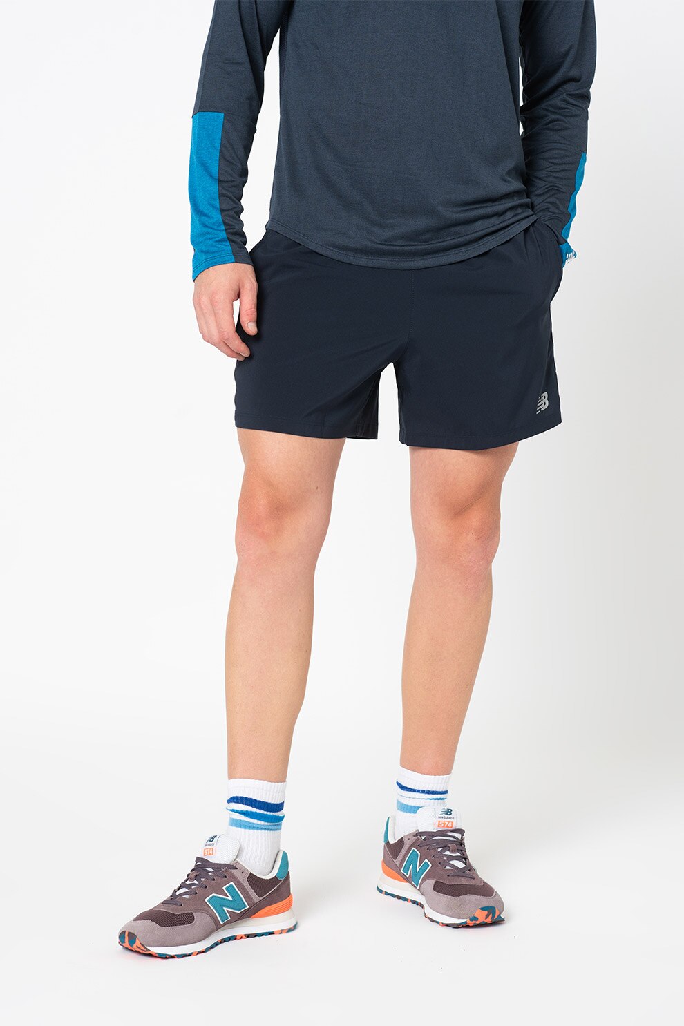 New Balance, Pantaloni scurti cu imprimeu logo pentru alergare Accelerate, Bleumarin