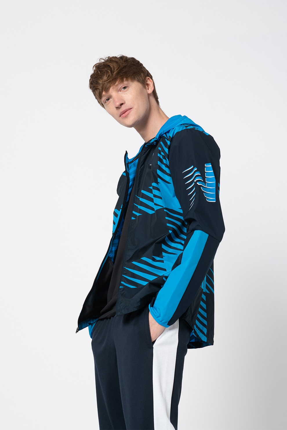 New Balance, Jacheta cu imprimeu pentru alergare Fast Flight, Albastru inchis/Albastru royal