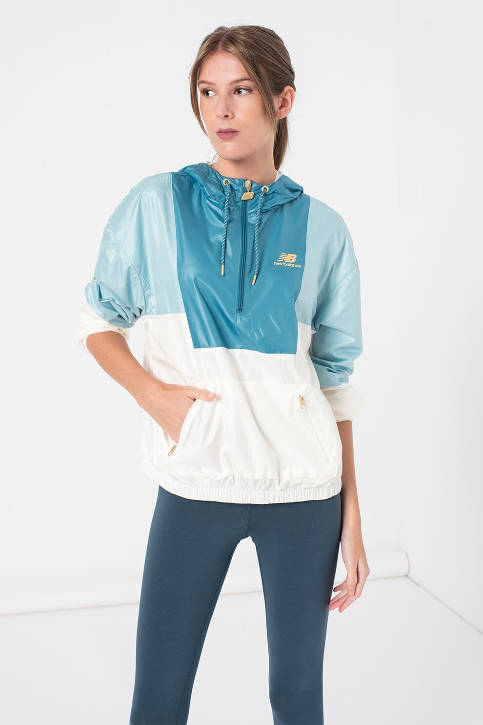 New Balance, Hanorac supradimensionat Higher Learning, alb,turcoaz, verde persan