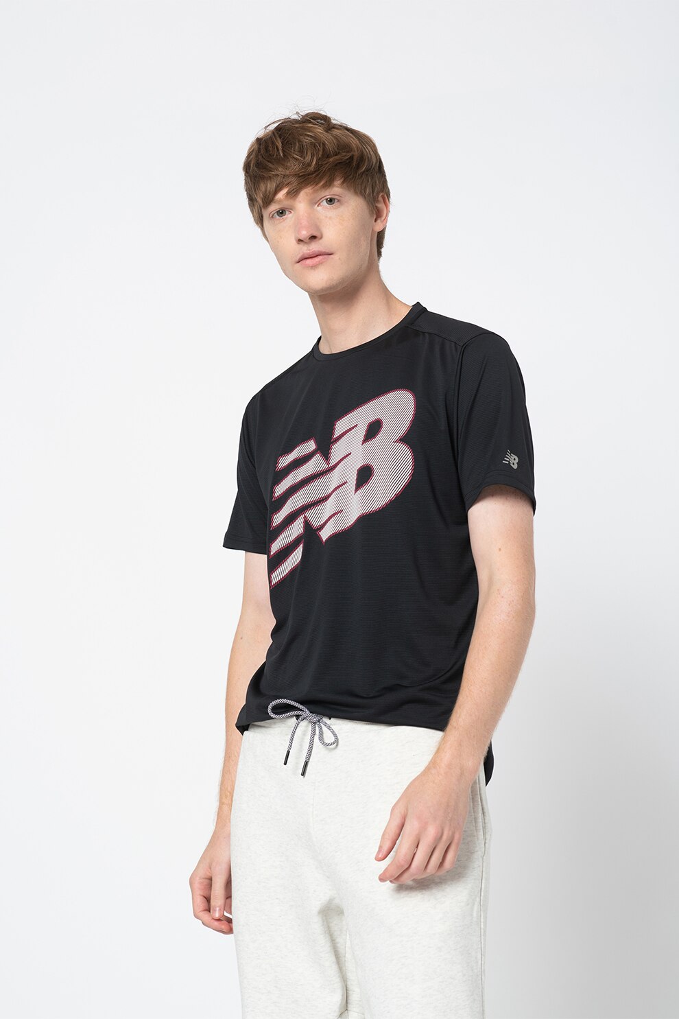 New Balance, Tricou cu imprimeu logo pentru alergare Accelerate, negru, alb, violet tyrian