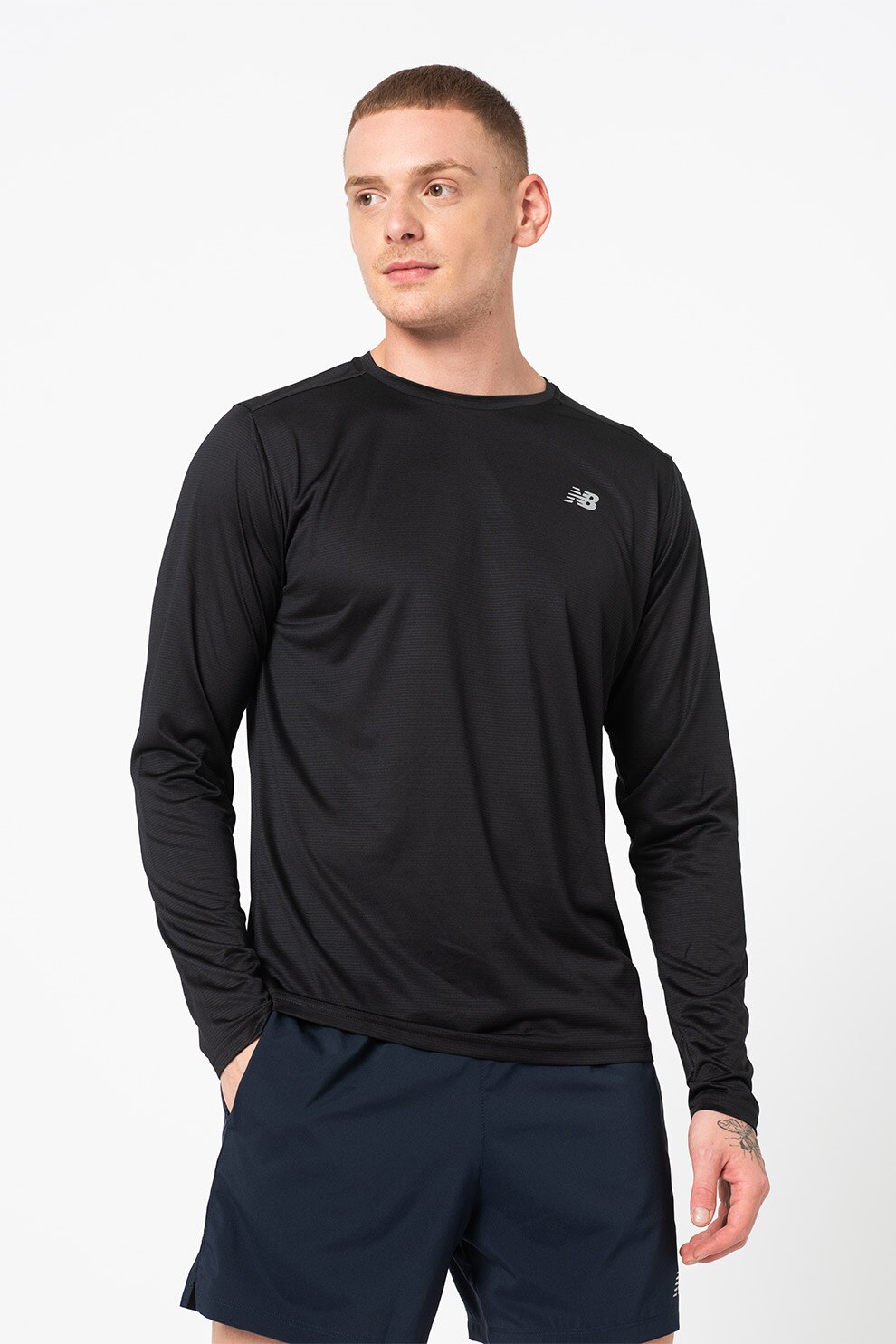 New Balance, Bluza cu decolteu la baza gatului si imprimeu pentru alergare Accelerate, Negru