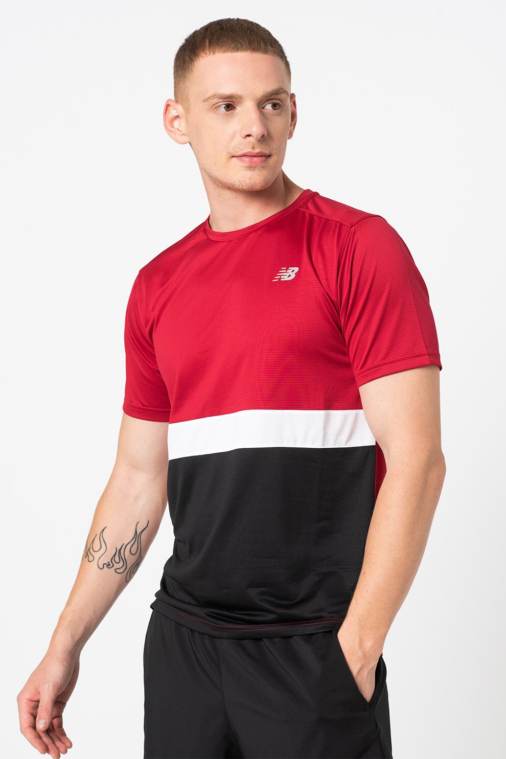 New Balance, Tricou cu model colorblock pentru alergare Accelerate, Rosu inchis/Negru