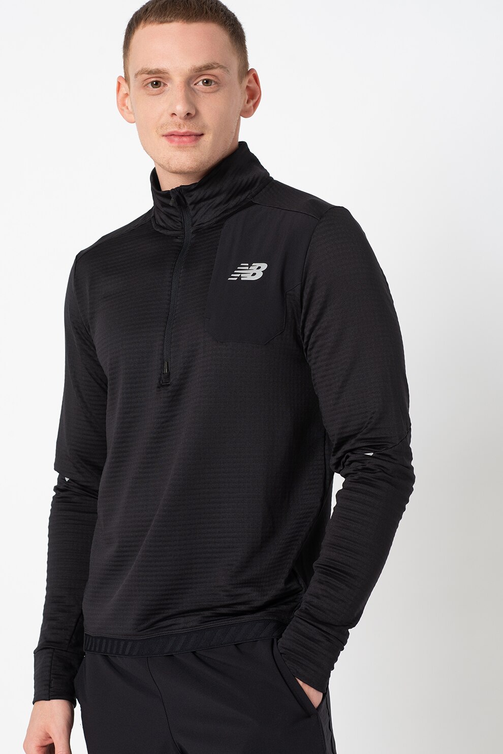 New Balance, Bluza cu fenta cu fermoar, pentru alergare Impact Grid, Negru