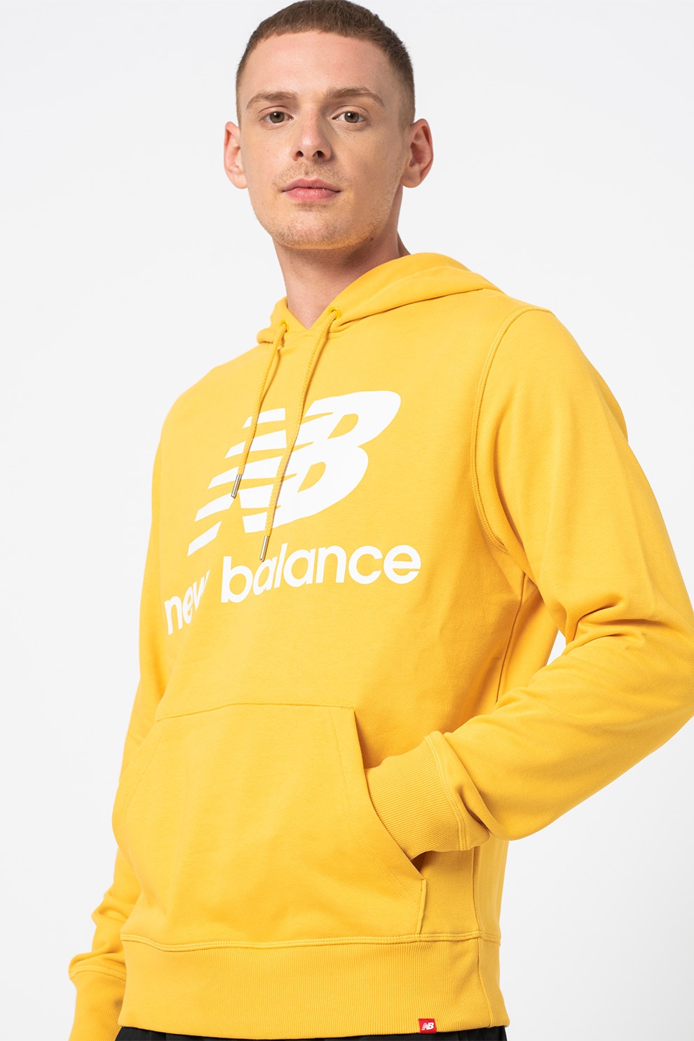 New Balance, Hanorac cu buzunar kangaroo cu logo stantat Essentials, Galben