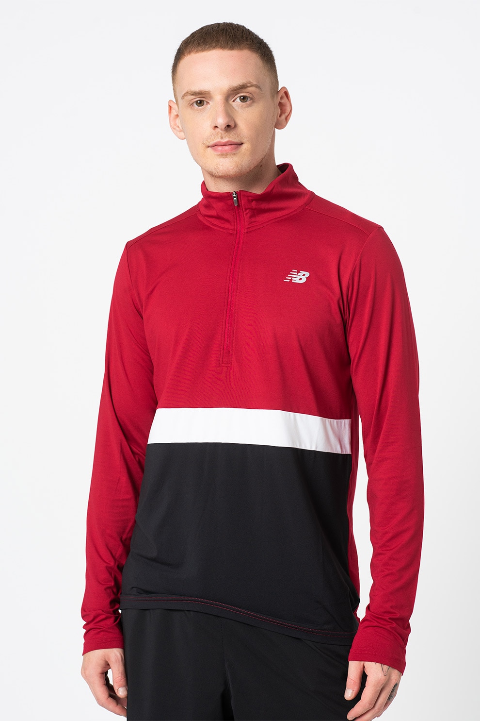 New Balance, Bluza sport cu fermoar scurt pentru alergare Accelerate, Rosu inchis/Negru