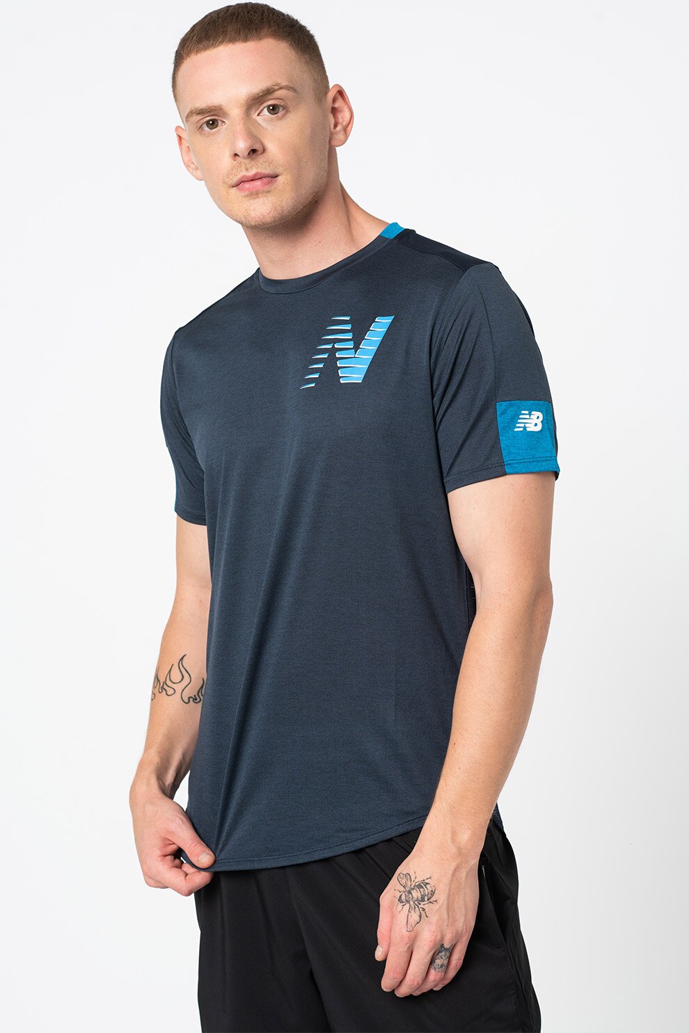 New Balance, Tricou cu imprimeu pentru alergare Fast Flight Athletic Fit, Bleumarin