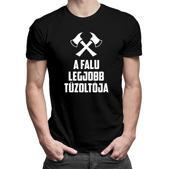 Férfi póló, A falu legjobb tűzoltója, Fekete, 2XL EU