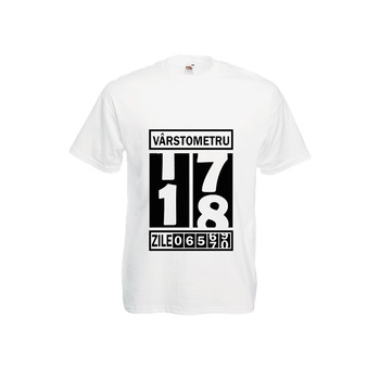 Tricou barbatesc mesaj Majorat Varstometru 18 ani, alb, S Tricou barbatesc mesaj Majorat Varstometru 18 ani, alb, S