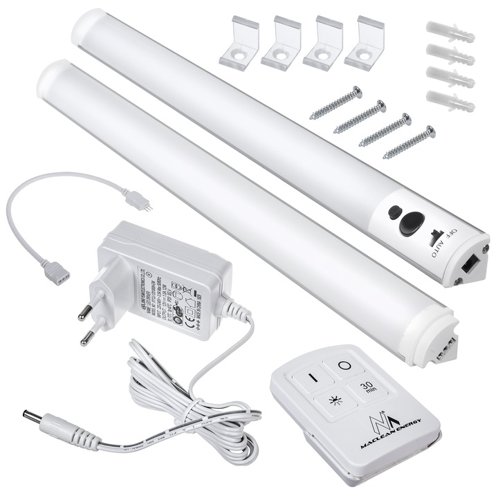 Set 2 lampi LED pentru dulap, cu telecomanda, MCE245, alb