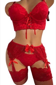 Set lenjerie sexy, 4 piese, Rosu Set lenjerie sexy, 4 piese, Rosu