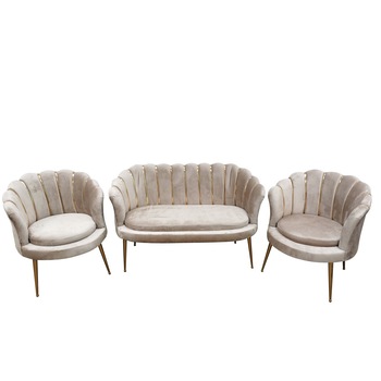 Set canapea 2 locuri cu 2 fotolii bej Home-Global 131x75x60 cm, textil Set canapea 2 locuri cu 2 fotolii bej Home-Global 131x75x60 cm, textil