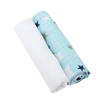 Set 2 scutece, muselina, albastru cu stelute, 75 x 70 cm Set 2 scutece, muselina, albastru cu stelute, 75 x 70 cm