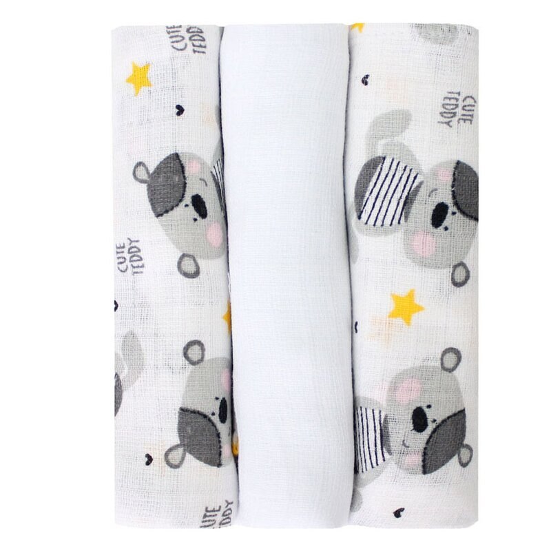 Set 3 scutece, muselina, Cute Teddy, 75 x 70 cm