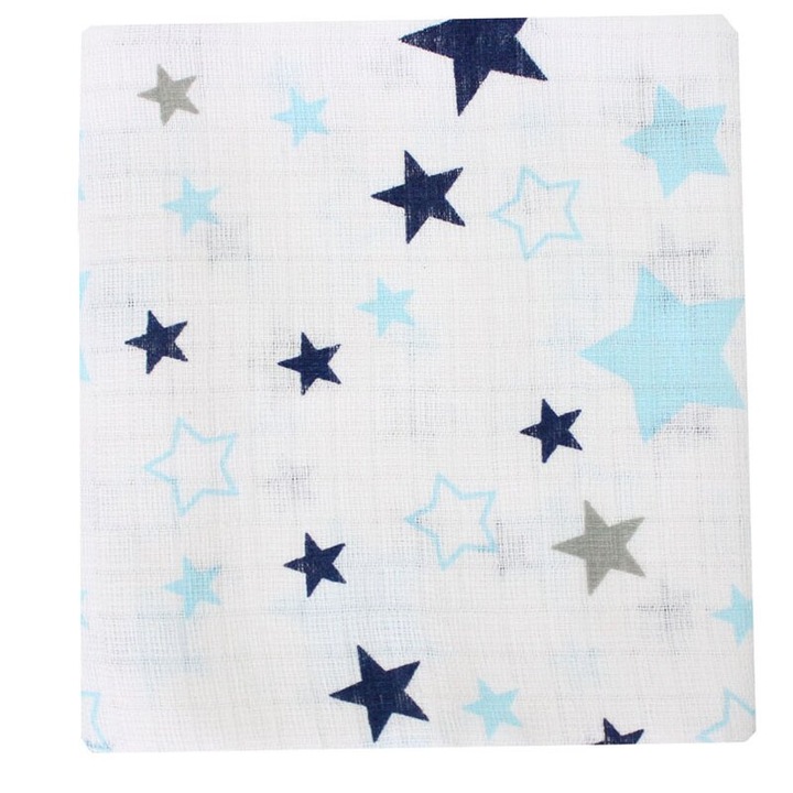 Scutec muselina, alb cu stelute, 75 x 70 cm