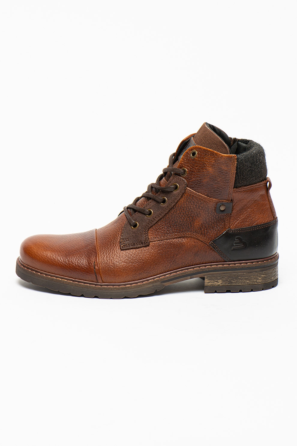 Bullboxer, Ghete din piele cu sireturi si fermoar, Coniac