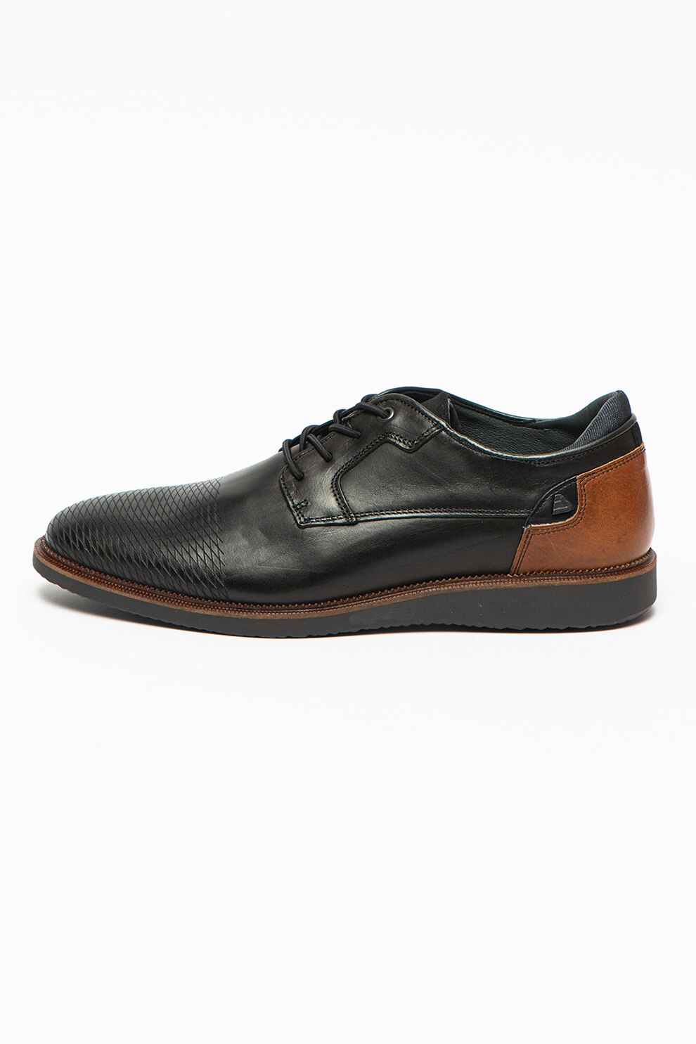 Bullboxer, Pantofi de piele cu varf migdalat, Negru/Maro inchis