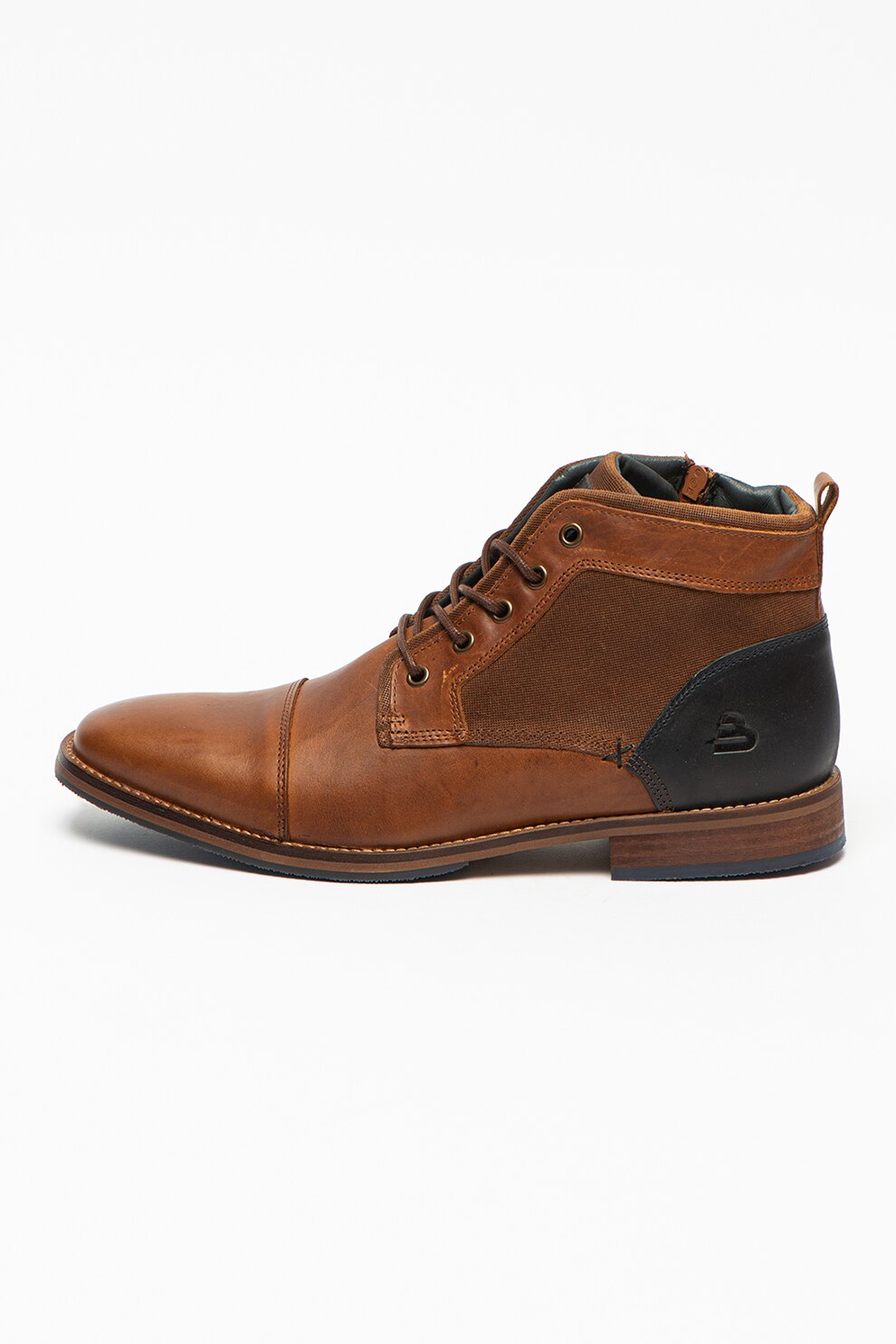 Bullboxer, Ghete biker de piele cu aplicatie cap-toe, Coniac
