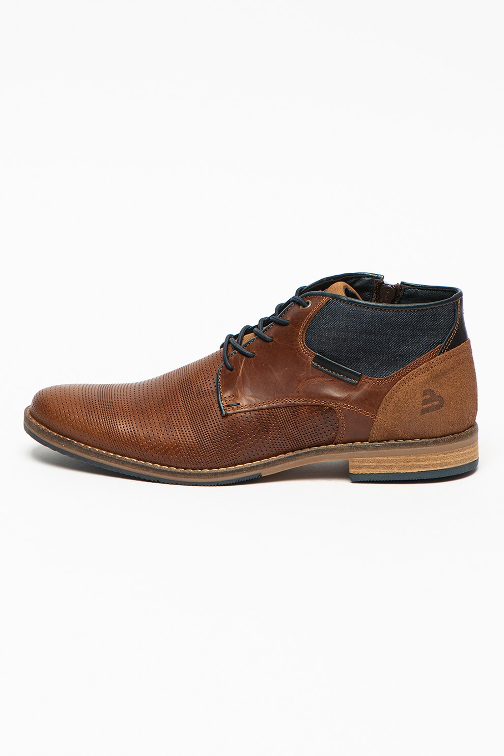 Bullboxer, Ghete de piele si material textil, Maro coniac/Bleumarin