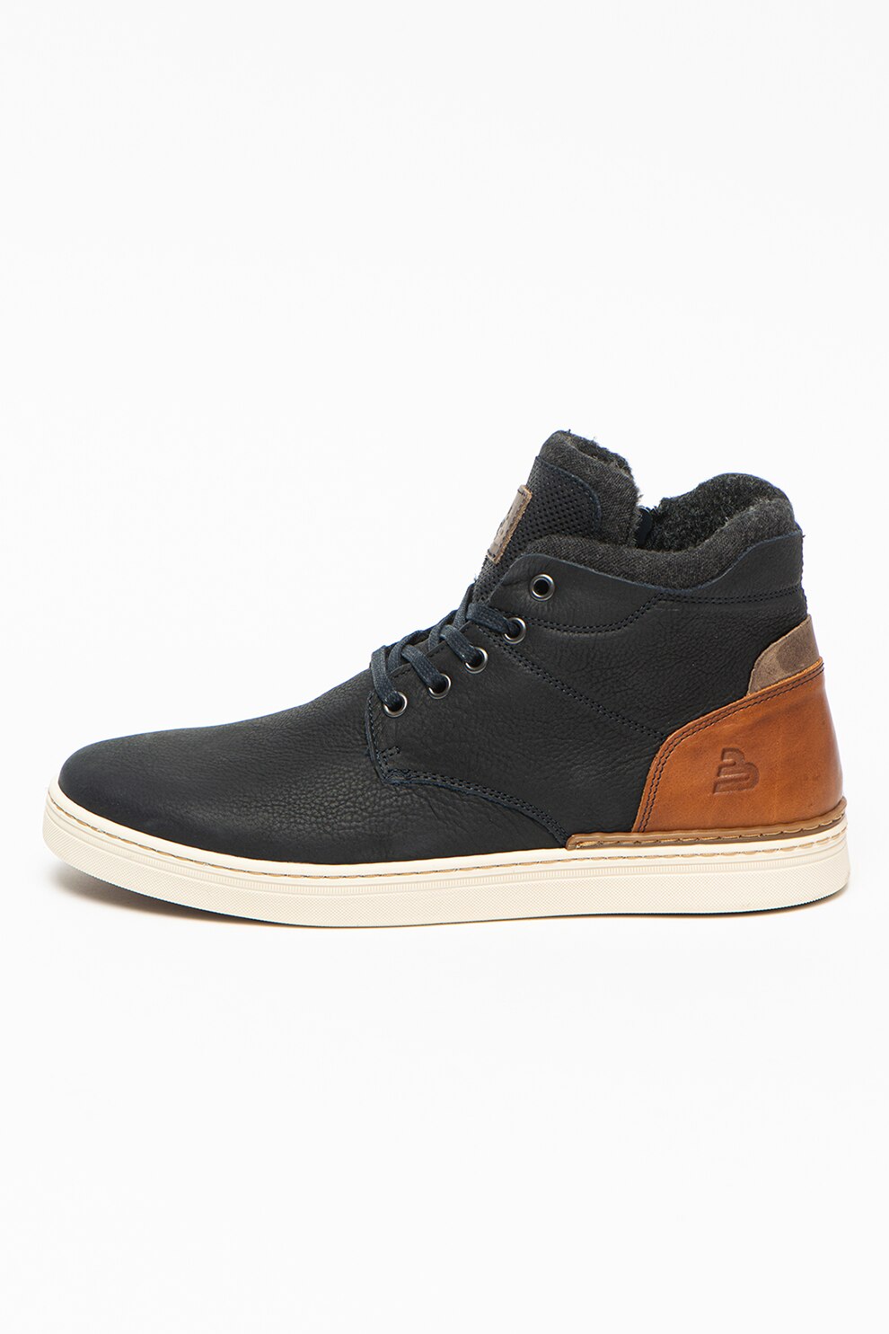 Bullboxer, Pantofi sport mid-high de piele cu insertii de material textil, Bleumarin, 44