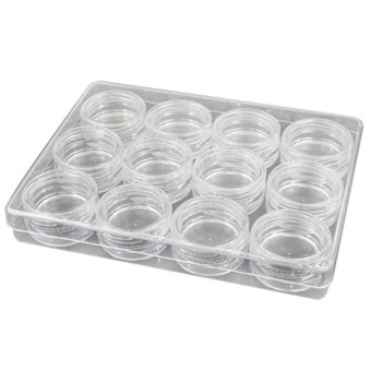 Set 12 recipiente transparente pentru depozitare, capac cu filet, capacitate 5 grame Set 12 recipiente transparente pentru depozitare, capac cu filet, capacitate 5 grame