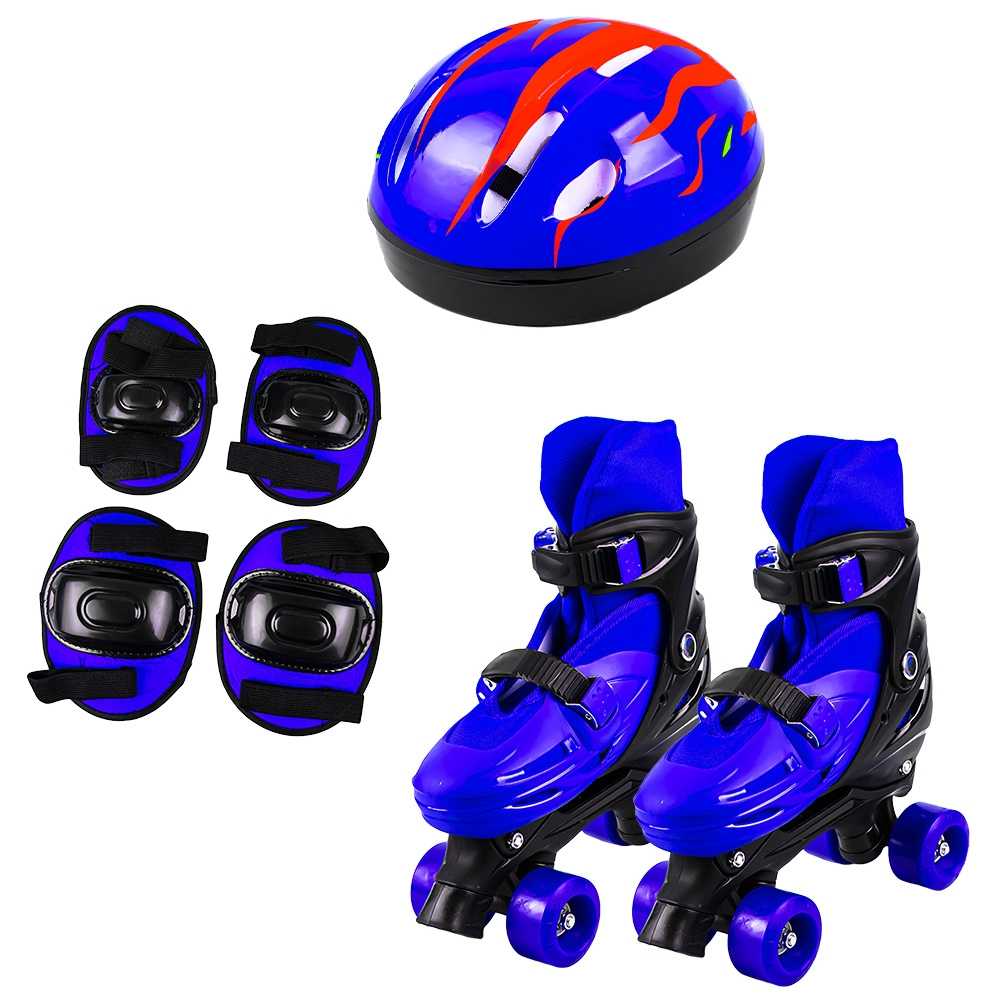 Set patine cu rotile, casca, cotiere si genunchiere, Albastru, M (35-38), Robentoys