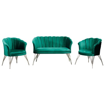 Set Canapea cu doua fotolii cafea, Margareta Modela, Verde, 130 x 75 x 81 cm Set Canapea cu doua fotolii cafea, Margareta Modela, Verde, 130 x 75 x 81 cm