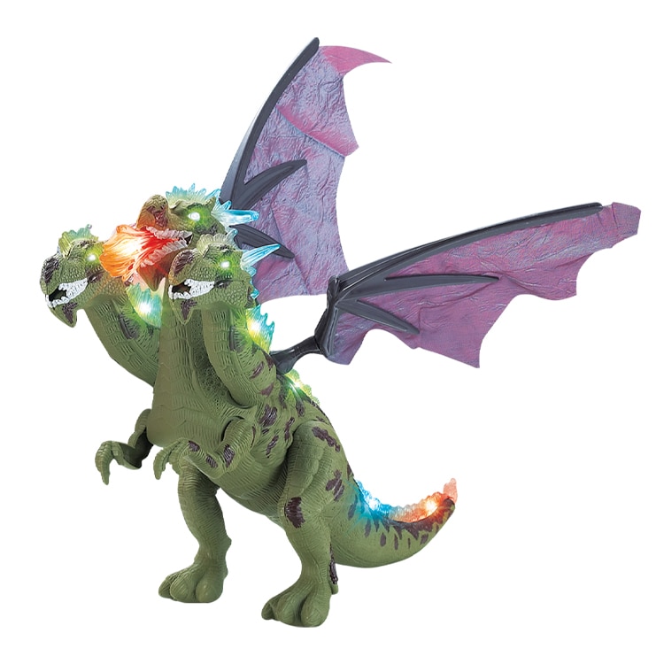 Jucarie Interactiva Dinozaur cu 3 Capete, Miscare, Sunete Si Lumini, Verde