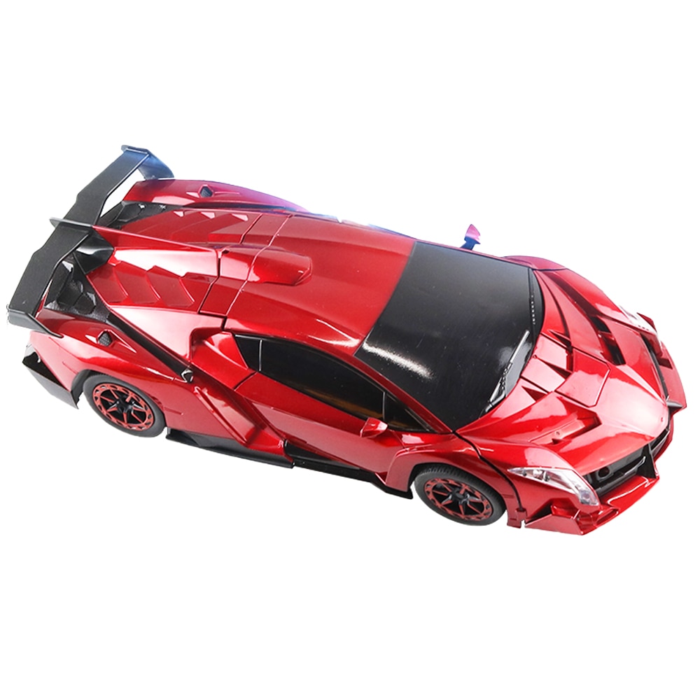 Masina de jucarie, MEWAU, Telecomanda 2.4 Ghz, Detectarea gesturilor, Robot de deformare，1/12，Sunet / lumina, Rosu