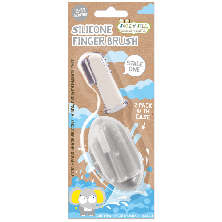 Periuta Siliconica Degetar Pentru Masaj Gingival, Gingii Inflamate si Primul Dintisor al Bebelusului, Perii Moi Silicon Premium Medical+ Bumbi, 6-12Luni, 2 bucati Jack N' Jill