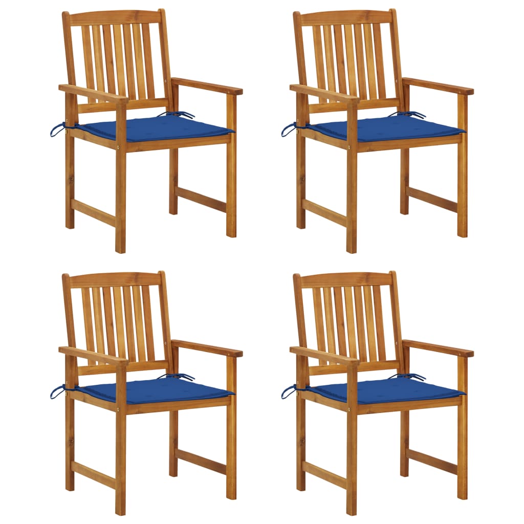 Set de 4 scaune de regizor cu perna vidaXL, Lemn de acacia, 61 x 57 x 92 cm, Maro/Albastru