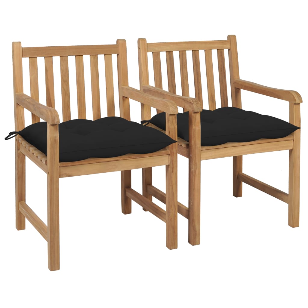 Set de 2 scaune de gradina cu perne vidaXL, Lemn de tec, 58 x 60 x 90 cm, Negru/Maro