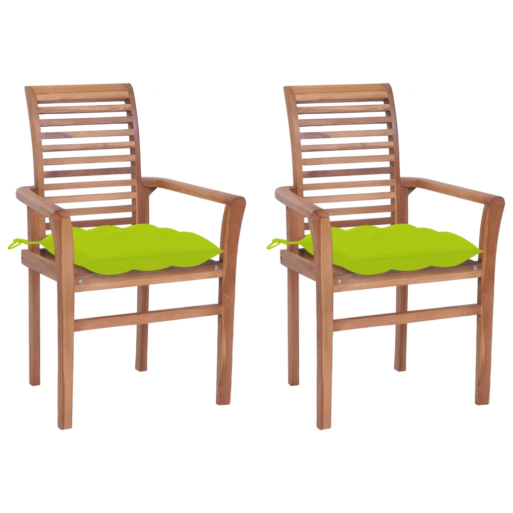Set de 2 scaune de masa cu perne vidaXL, Lemn de tec, 62 x 56.5 x 94 cm, Verde