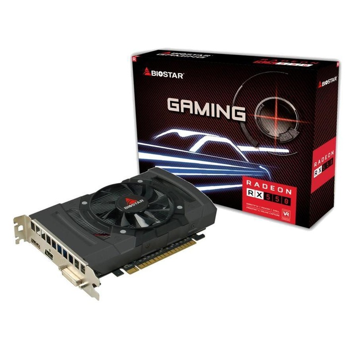Видео карта BIOSTAR Radeon RX550, 4GB, GDDR5, 128 bit, DVI-I, HDMI, DisplayPort, PCI Express 3.0 x16 EoL
