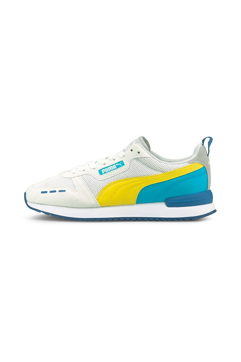 Puma, Pantofi sport unisex cu model colorblock si insertii din material textil R78, Alb/Galben/Turcoaz