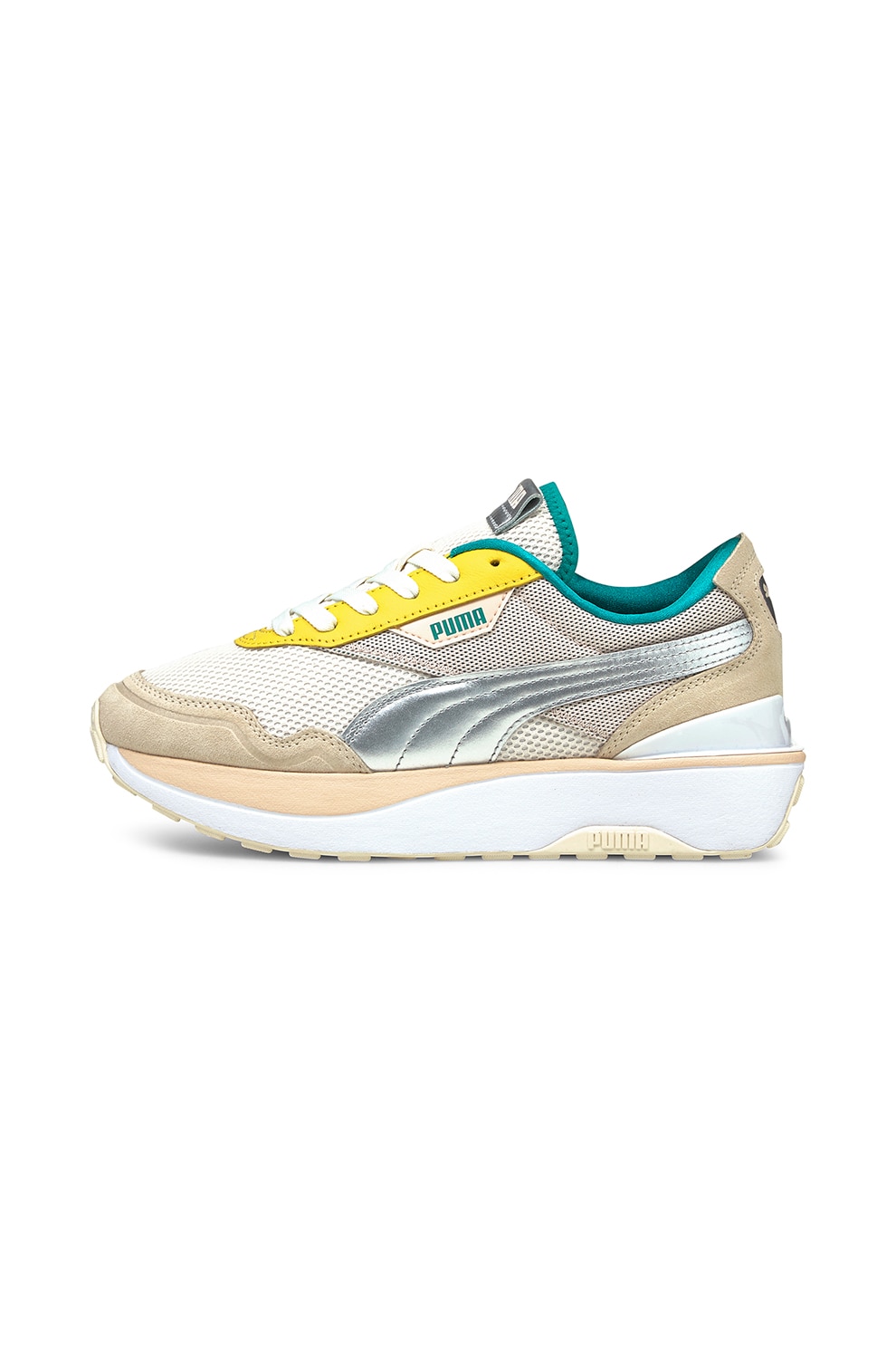 Puma, Pantofi sport wedge cu insertii de piele intoarsa Cruise Rider, bej, galben, argintiu, 37