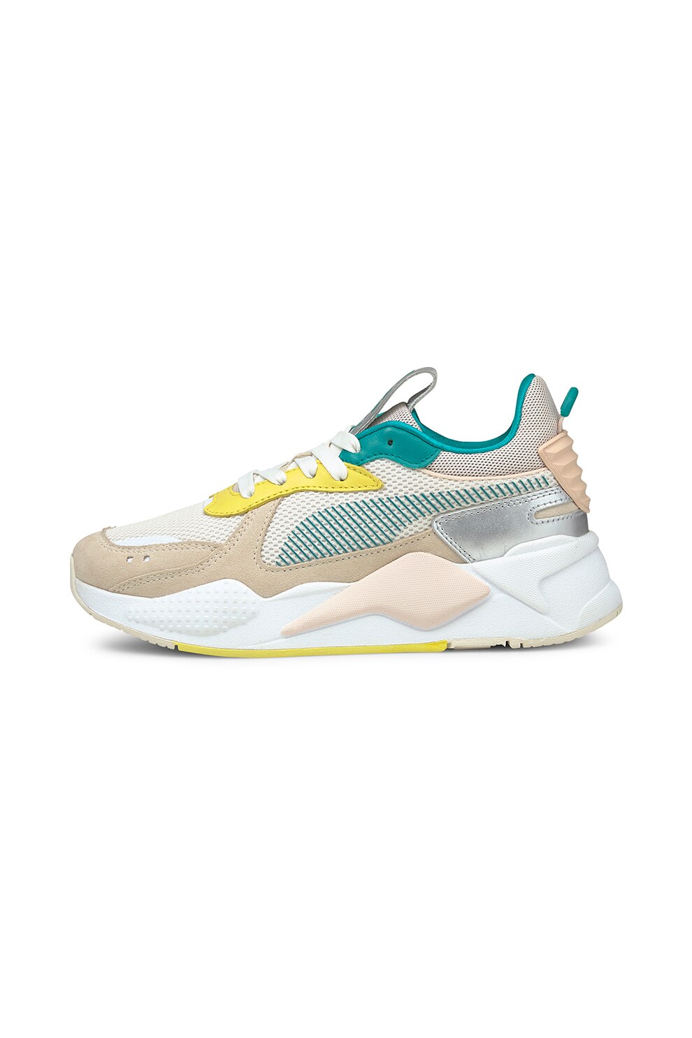 Puma, Pantofi sport cu insertii de piele intoarsa ecologica RS-X OQ, Alb/Roz prafuit, 38