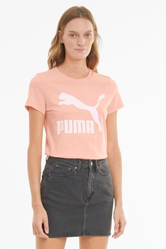 Puma, Tricou cu decolteu la baza gatului si logo Classics, Roz Puma, Tricou cu decolteu la baza gatului si logo Classics, Roz