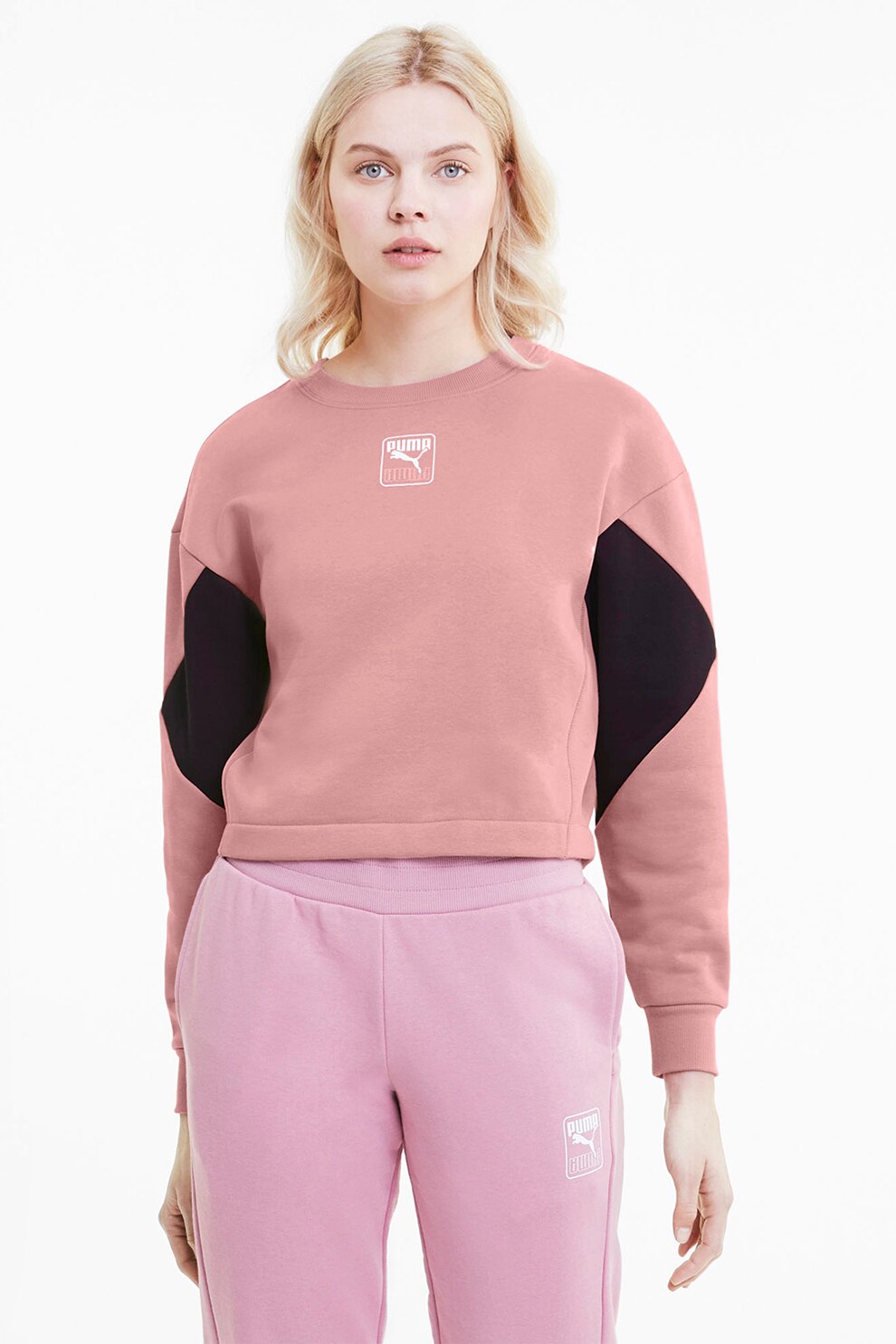 Puma, Bluza sport cu maneci cazute Rebel, Roz somon
