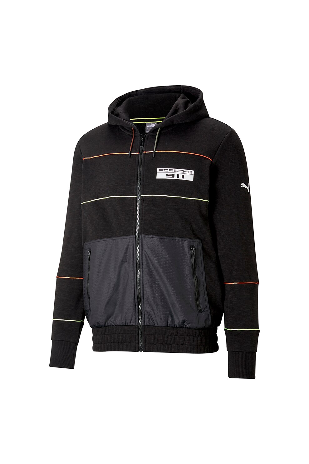 Puma, Jacheta cu gluga si buzunare laterale cu fermoar Porsche Legacy, Negru/Gri, S